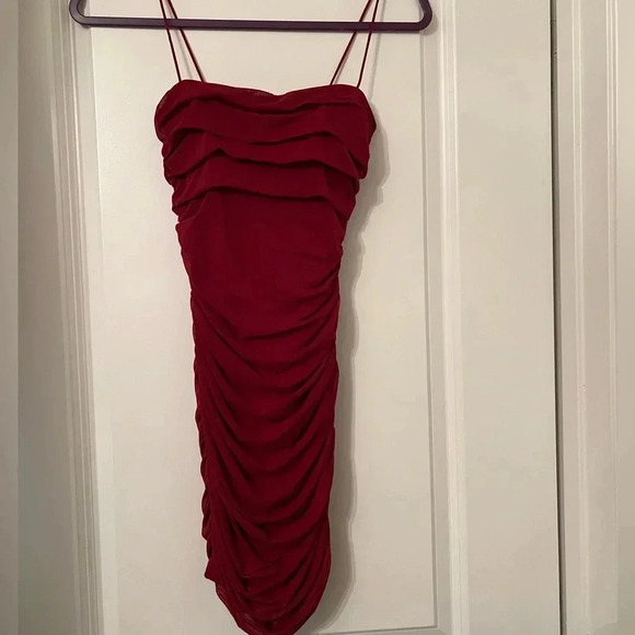 PRINCESS POLLY DARK RED SIZE 2 RUCHED DRESS - Picture 8 of 8